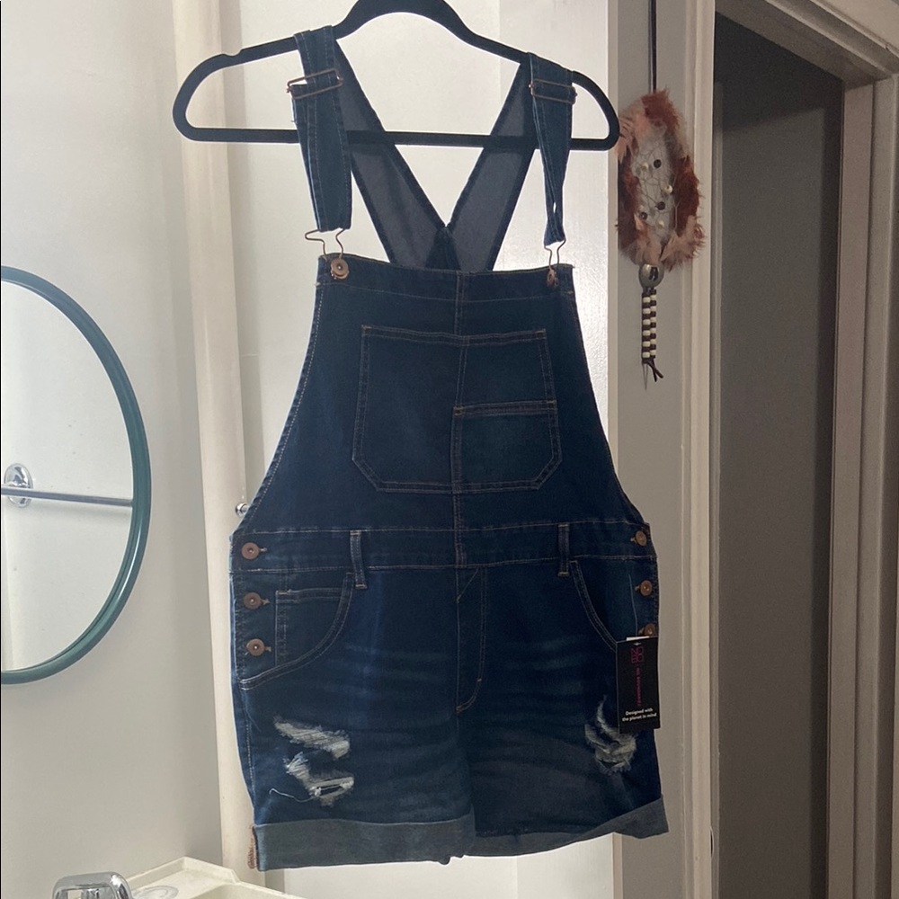 Denim Overalls with Distressed Details